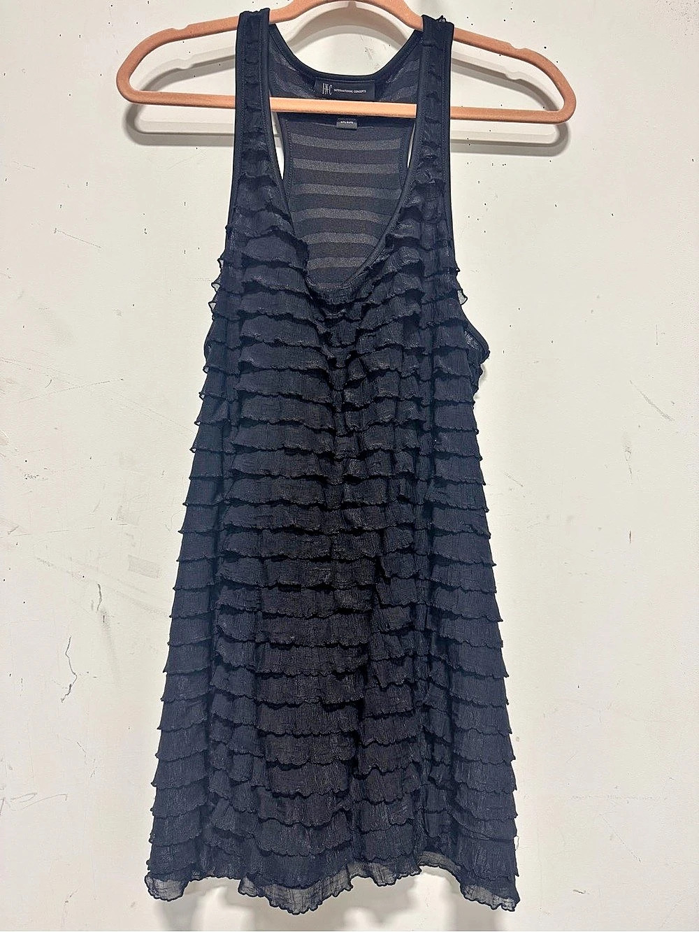 INC International Concepts Black Tiered Ruffle Dress XL Racerback